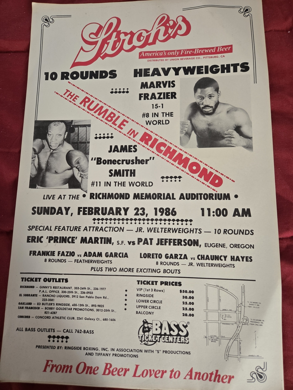 Stroh's 'The Rumble in Richmond' Boxing Poster - Red & White